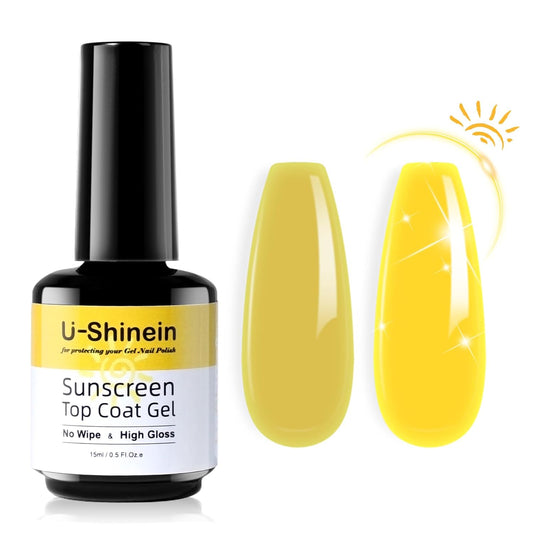 Shine UV Top Coat, 2 in 1 No Wipe Sunscreen Top Coat Gel, Glassy Clear Gel Keeps Nails From Yellowing or Staining, Requires UV Lamp
