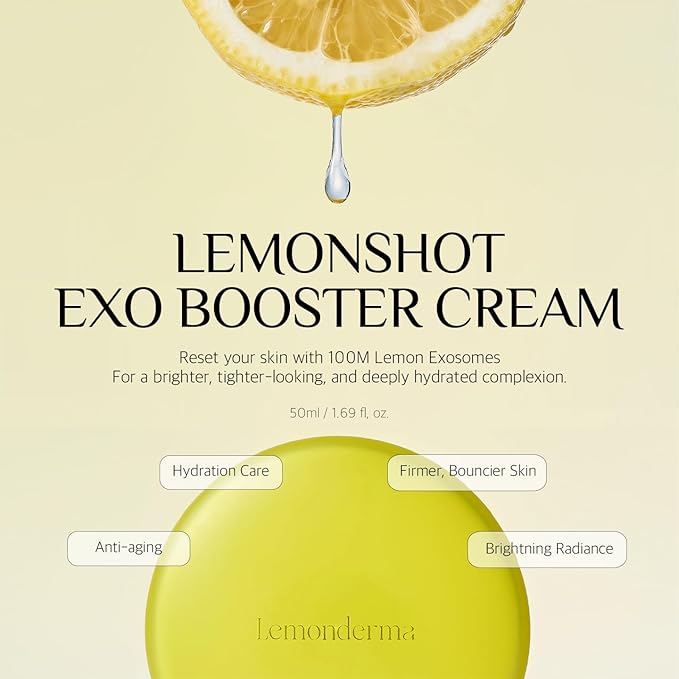 Lemonshot Exo:Booster Cream - 100M Lemon Exosome & Ceramide Panthenol for lightweight Barrier Repair & Glass Skin Glow, Korean Pharmacy Skincare, 1.69 fl oz