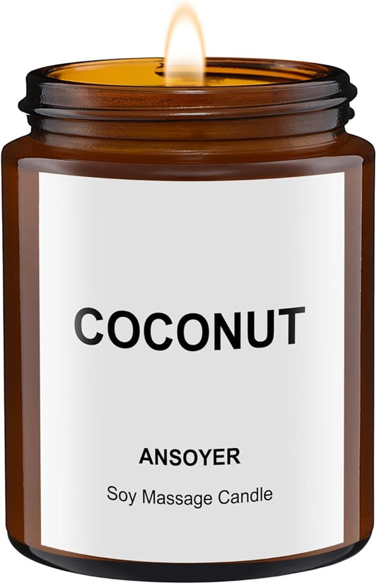 Massage Oil Candle, Romantic Gift SPA Use Home Scented Candle Body Oil, Ultra Hydrating Body Care with Soybean Oil, 4.5oz (Coconut)