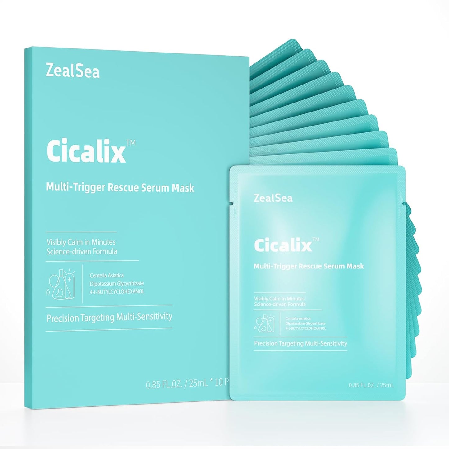 ZealSea Cicalix Face Masks Skincare Set, Derm Solution Sheet Mask for Multi-Trigger Sensitivity, Soothing & Calming, Strengthen & Restore Skin, Facial Mask with Cica & Ceramide, 10 Pack - Glowelle