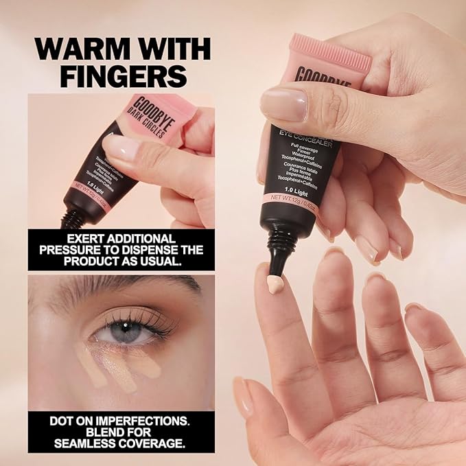 Under Eye Full Coverage Concealer for Dark Circles, Fine Lines,Redness - Waterproof - Natural Finish Color Correcting Long lasting (01# Light)