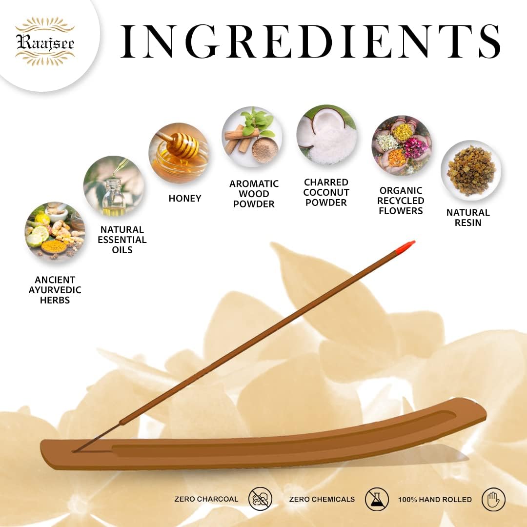 Raajsee Incense Sticks Multipack 15 Sticks x 5 Pack -100% Pure Organic Natural Assorted insense Stick - Hand Rolled Free from Chemicals -Perfect for Church Aromatherapy, Sandalwood,White sage, Rose - Glowelle