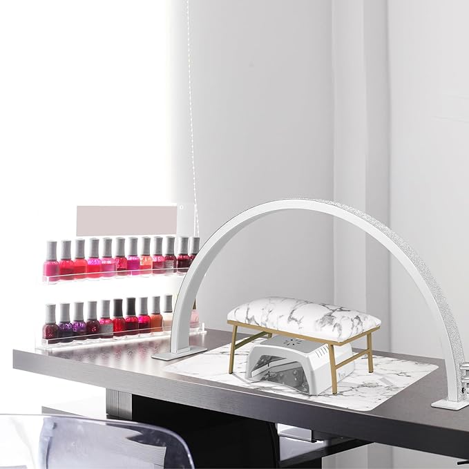 IMENE Half Moon Light for Nail Desk, 29in Nails Desk Lamp, 3000-6000k Moon Lamps Perfect LED Manicure, Lash Light for Table (White Rhinestone)
