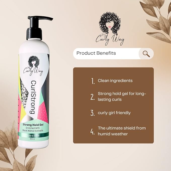 Curly Hair Strong Hold Gel – Curlstrong Styling and Defining Gel for Waves, Curls and Coils - 100% Vegan (10 oz.)