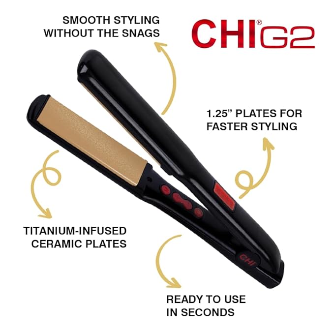 CHI G2 Flat Iron,Hair Straightener for A Smooth Finish,Ceramic Heater for 40 Second Heat Up,Durable Design,1.25" Iron,(Pack of 12)