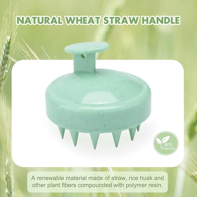 FREATECH Wheat Straw Scalp Massager Shampoo Brush with Soft Silicone Bristles for Scalp Scrub and Hair Growth, Head Massager Hair Scrubber Scalp Exfoliator for Dandruff, All Hair Types, Mint Green