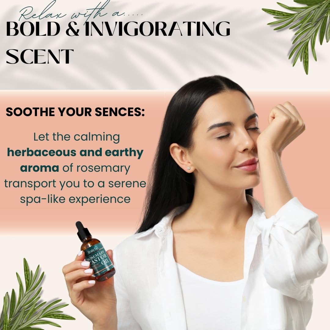 Live Fraiche Rosemary Castor Oil for Hair Growth 4 Ounce - Cold Pressed Castor Oil and Rosemary Oil for Damaged Hair to Reduce Hair Loss - Glowelle