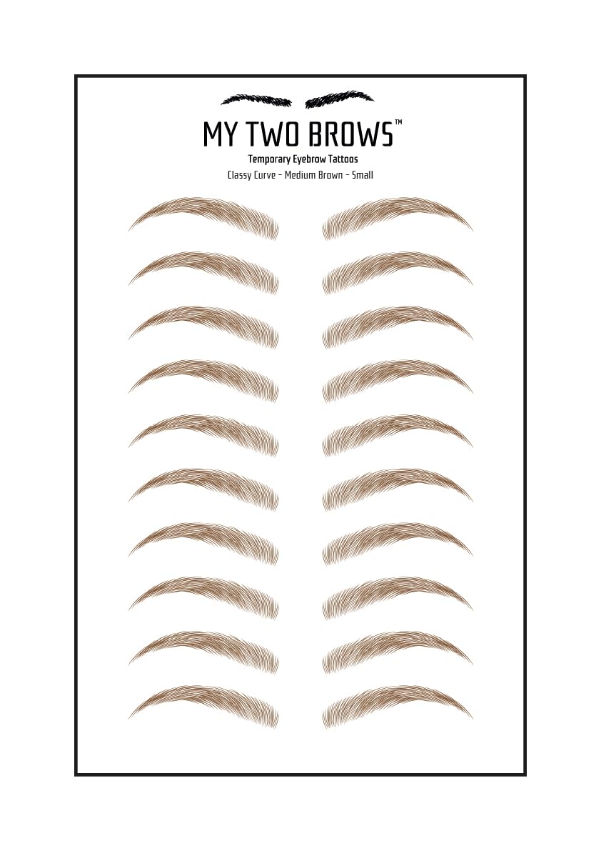 (10 pairs) Medium Brown Temporary Eyebrow Tattoo - Small Size - Waterproof & Smudgeproof - Classy Curve Style Eyebrow Stickers - Sheet Lasts up to 30 Days - Won't Work on Existing Brows