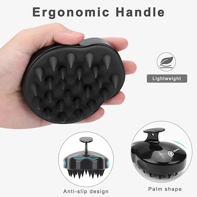 FREATECH Scalp Scrubber Scalp Massager Hair Growth, Shower Shampoo Brush with Silicone Bristles for Dandruff Removal and Hair Care, Wet & Dry Hair Massager Scalp Exfoliator for Men Women Kids，Black