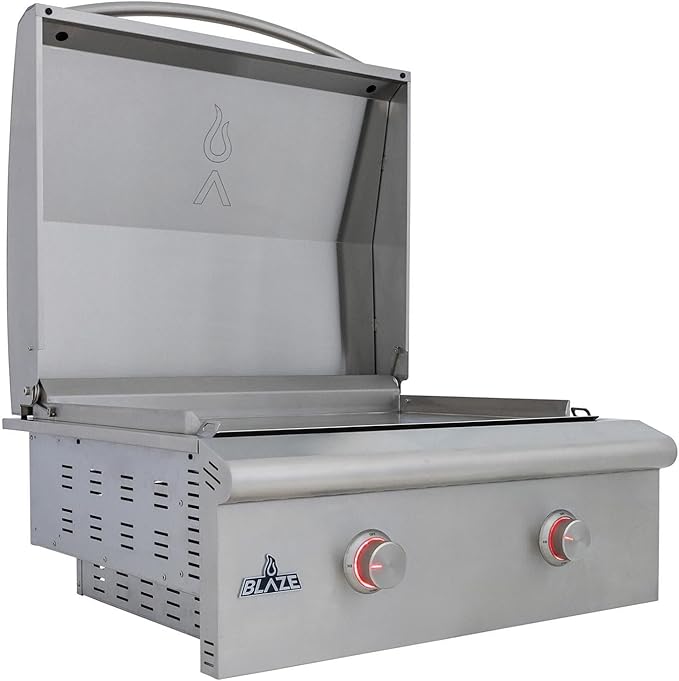 Blaze LTE+ 30-Inch Propane Gas Griddle with Lift-Assist Hood | Dual 15,000 BTU Burners | 8mm Reinforced Griddle Surface | Front Grease Management | Stainless Steel Construction BLZ-GRIDDLE-LTE3-LP