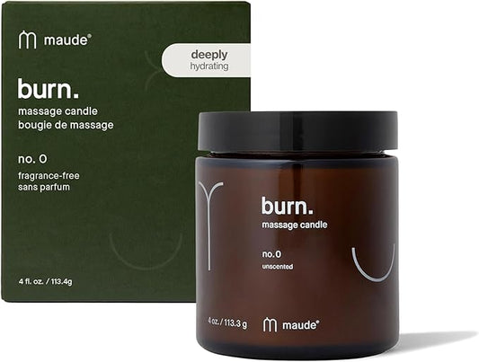 Maude Burn No. 0 - Unscented Hydrating + Skin-Softening Soybean + Jojoba Oil Massage Candle - Fragrance-Free, Soothing Warm Massage Oil Candle - Relaxing Self Care Gifts (4 oz)