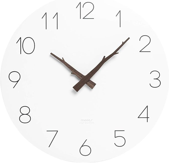 mooas Flatwood Twig Wall Clock,12" Non-Ticking Sweep Movement Decorative Battery Operated Simple Modern Wall Clock for Home Living Room Kitchen Bedroom Office School (Twig)