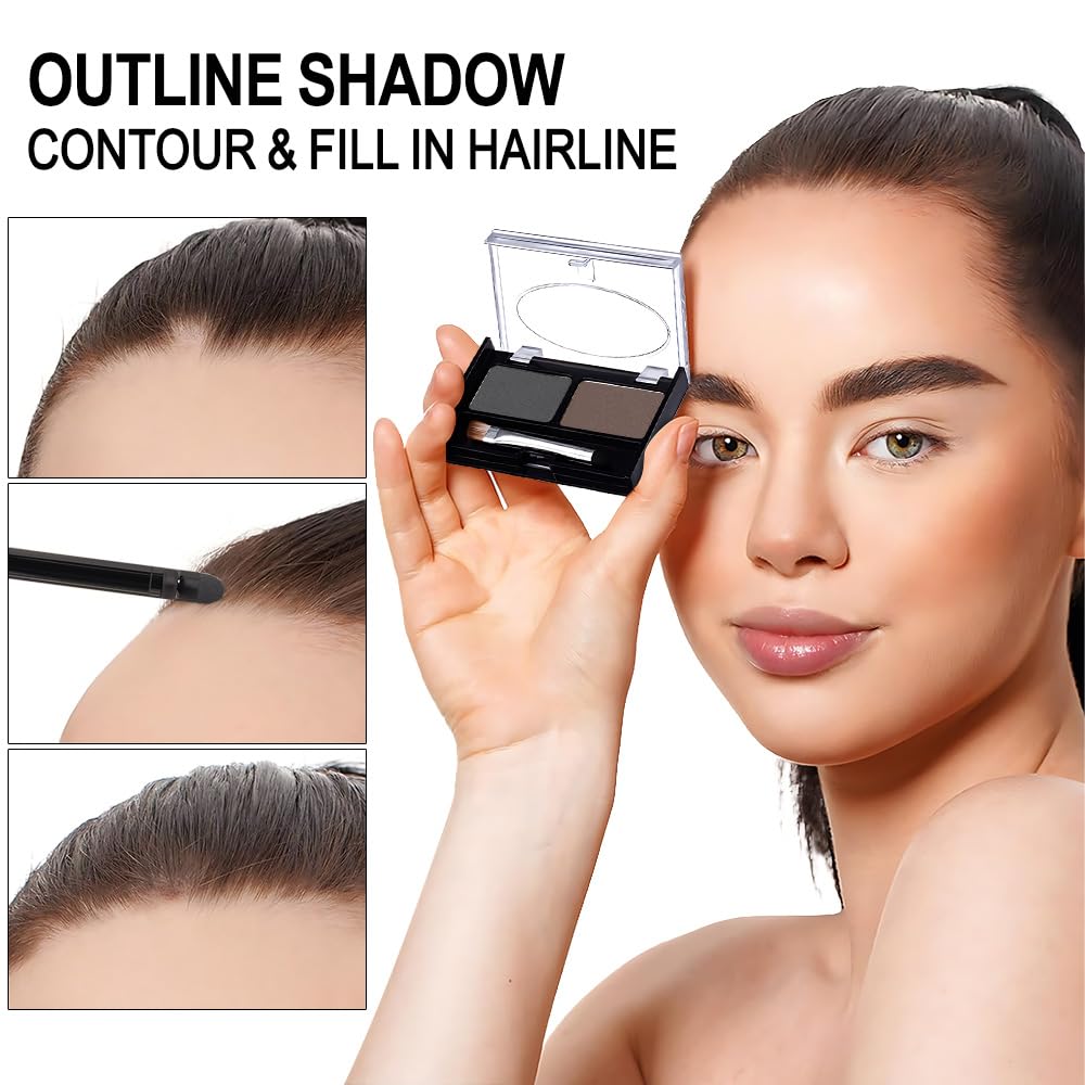 Eyebrow Powder Dark Brown Black Kit,Eye Brow Powder for Women with Double-ended Eyebrow Brush,Long-Lasting Waterproof Two Colors Brow Filler Get Full Defined Natural Brows,Brown Eyebrow Powder Makeup