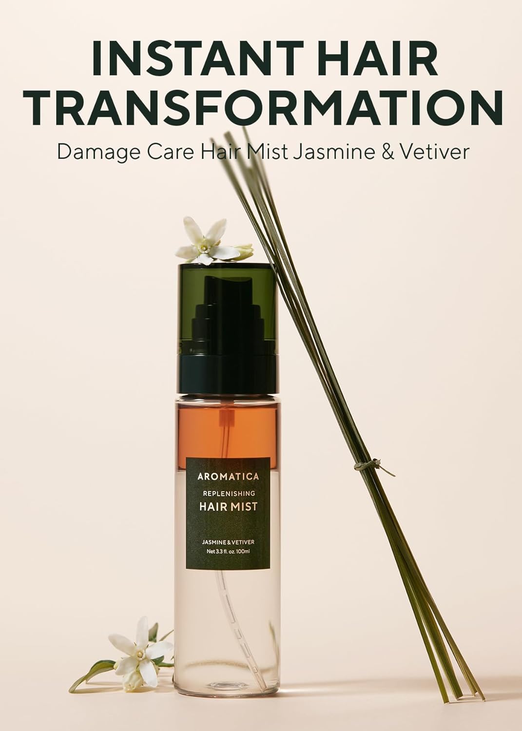 AROMATICA Replenishing Hair Mist Jasmine & Vetiver - Leave-in Conditioner Spray & Blow Out Hair Perfume Oil for Women - Silicone-Free, Detangling, Smoothing & Moisturizing (3.3fl oz) - Glowelle