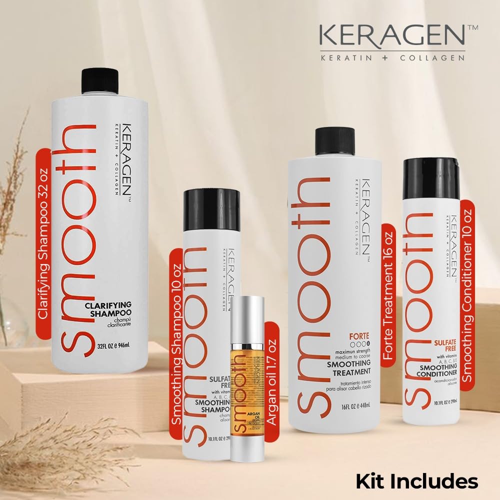 Keragen Brazilian Keratin Hair Treatment - Premium Straightener Cream, Sulfate-Free Anti-Frizz Products, Perfect Straightening Solution for Dry & Damaged Hair, Kit Combo Set - Glowelle