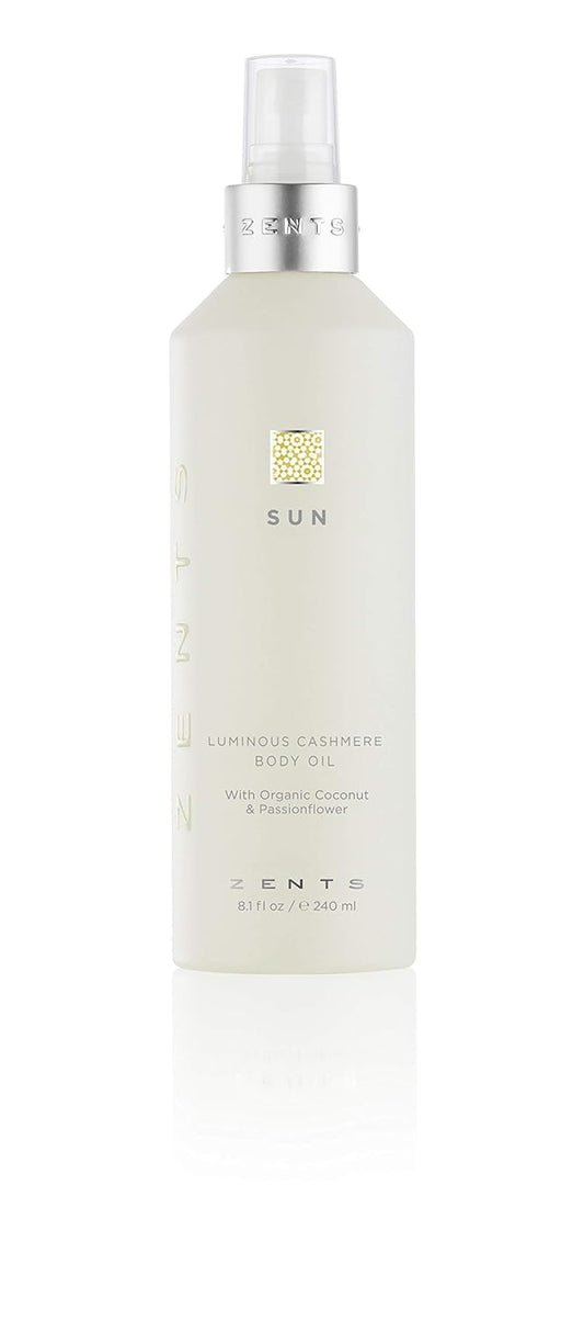Zents Luminous Cashmere Body Oil (Sun Fragrance) | Moisturizing Body Oil with Vitamin E & Organic Coconut Oil | Softens & Smooths Skin | 8 fl oz