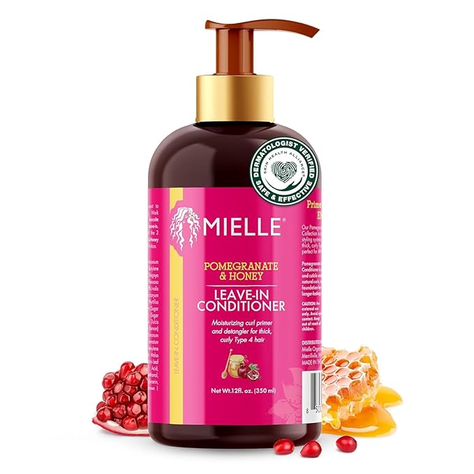 Mielle Organics Pomegranate & Honey Leave In Conditioner for Curly Hair - Moisturizing Detangler & Curly Hair Treatment to Help Repair Damage, Prevent Frizz & Improve Shine (12 Fl Oz)