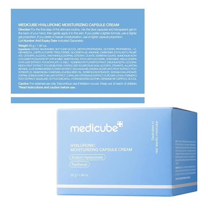 medicube Capsule Cream with Hyaluronic Acid | 120H Lasting Hydration, Barrier Care, Calming Daily Facial Moisturizer For All Skin Types | Panthenol & Ceramides | Korean Skincare, 1.94 oz