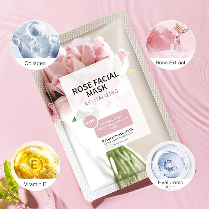Facial Masks Skincare for Women, Pink Rose Hydrating Face Sheet Masks,Moisturizing Face Mask Suitable for All the Skin,Dry Skin,Face Spa Mask 10 Sheets