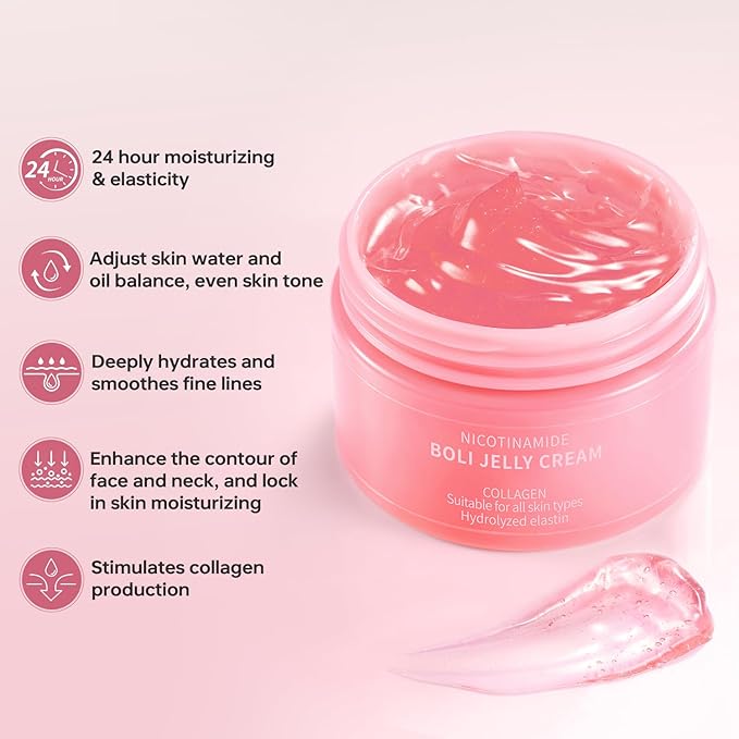BOLI Collagen Jelly Cream - Moisturizing Hydrating Face Cream with Niacinamide & Hydrolyzed Collagen for All Skin Types (120g)