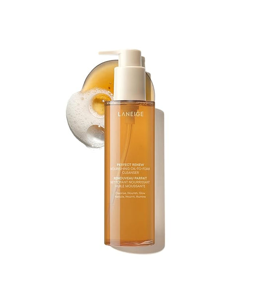 LANEIGE Perfect Renew Nourishing Oil-to-Foam Cleanser: 2-in-1 Anti-Aging Face Wash for a Radiant Glow to Remove Makeup, Sunscreen, & Impurities