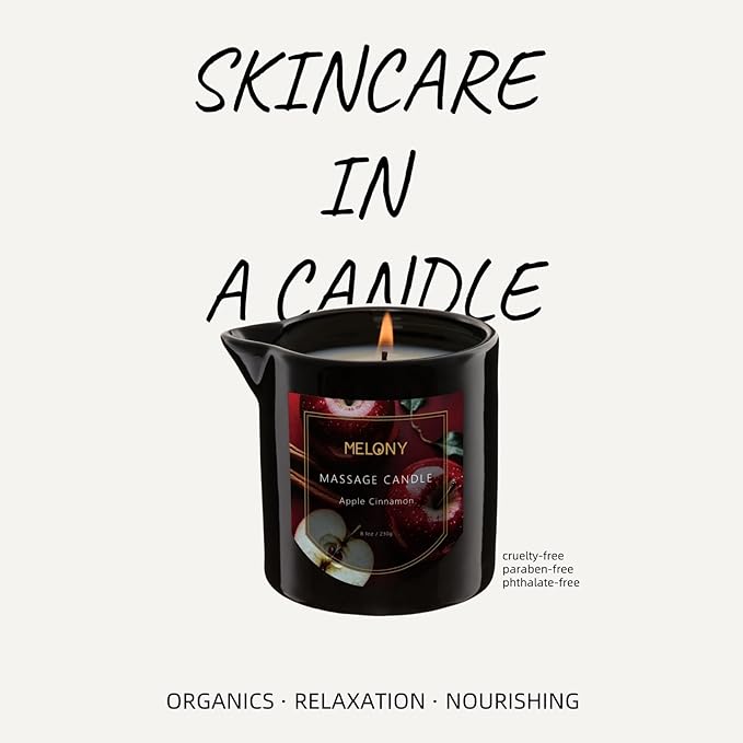 MELONY Luxury Massage Candle - Moisturising, Body Oil Candles for Muscle Relaxation, Home Spa, 8.1OZ (Apple Cinnamon)