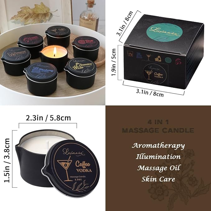 Vegan Home SPA Scented Aromatherapy Massage Candle for Skin Moisturizing,Soybean Wax Massage Body Oil for Foot Treatment, Romantic Gift for Friend Coffee Vodka Scent 2.35 OZ