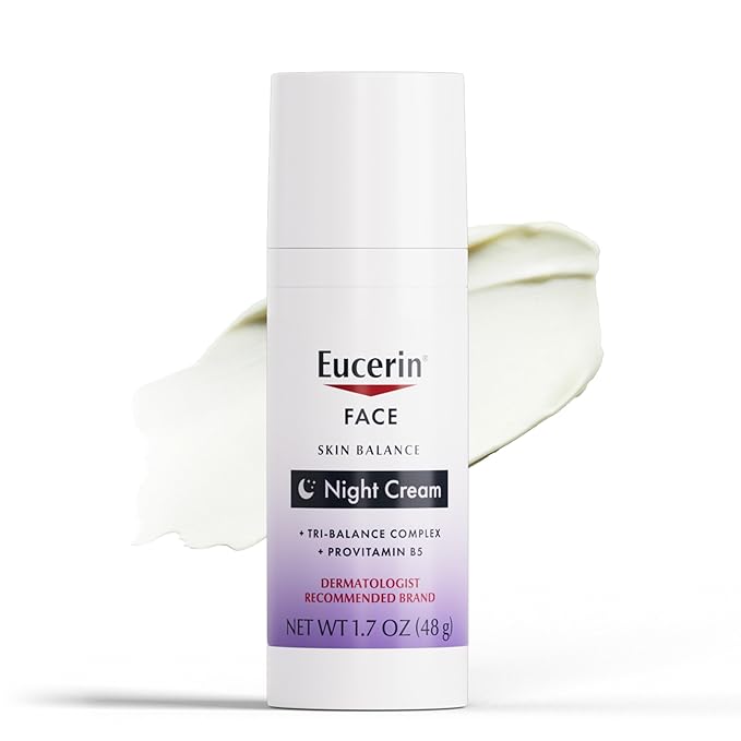 Eucerin Skin Balance Night Cream, Sensitive Skin Face Moisturizer Enriched with Tri-Balance Complex, 1.7 Oz Bottle