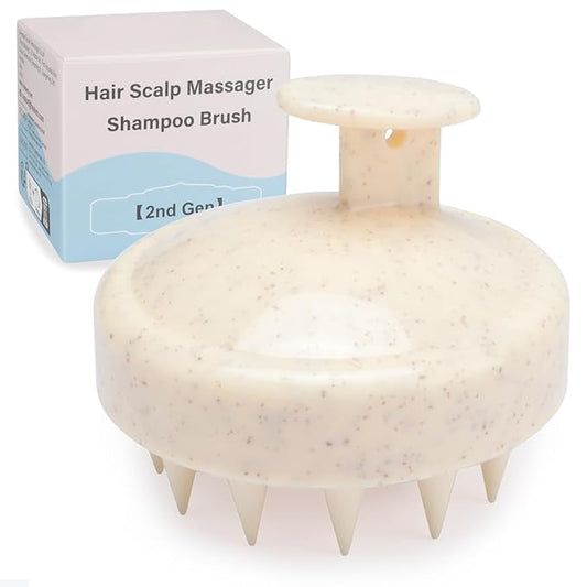 FREATECH Wheat Straw Scalp Massager Shampoo Brush with Soft Silicone Bristles for Scalp Scrub and Hair Growth, Head Massager Hair Scrubber Scalp Exfoliator for Dandruff, All Hair Types, Beige