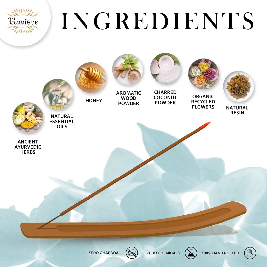 raajsee Incense Sticks 6 Pack Variety Set 15gm Each, Nag Champa- Jasmine - vanila-Japanese Rose-White Sage,100% Organic Hand Rolled- Perfect for Yoga, Meditation,Aromatherapy - Glowelle