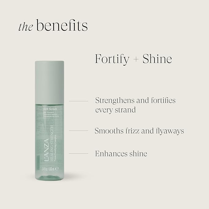 L'ANZA Healing Strength Silk Serum Strengthening Hair Treatment, Repairs Damage, UV & Heat Protection, Smooths Split Ends, Adds Glossy Shine, Anti Humidity & Frizz, Color Safe Sulfate Free (3.4 Fl Oz)