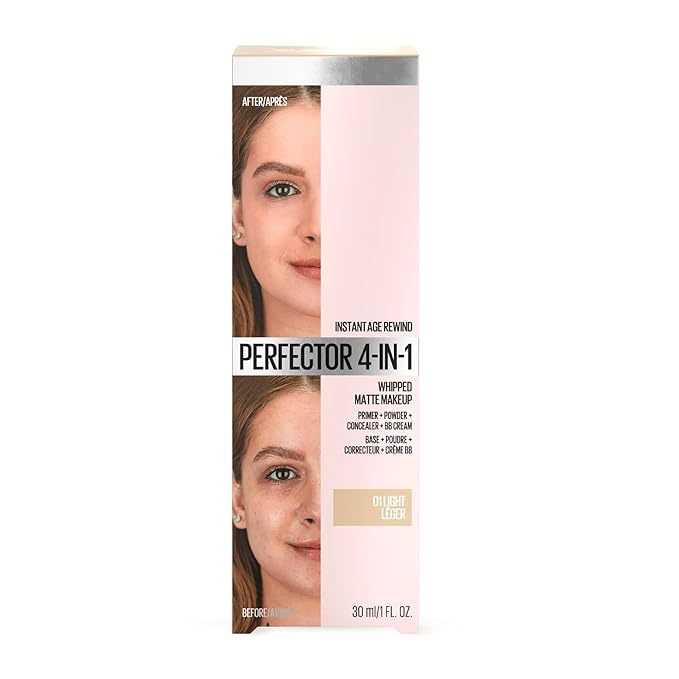 Instant Age Rewind 4-in-1 Matte Perfector: Foundation, Primer, Concealer & Powder for Smooth, Shine-Free Skin – Lightweight, Buildable Coverage, Long-Lasting Matte Finish – Shade 01 Light