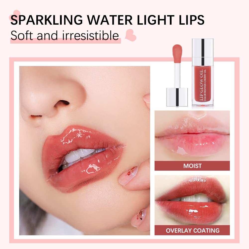 Hydrating Lip Glow Oil, Lip Oil Gloss Transparent Toot Tinted Nourishing Long Lasting Repairing Lightening Lip Lines (CLEAR) 0.2 OZ