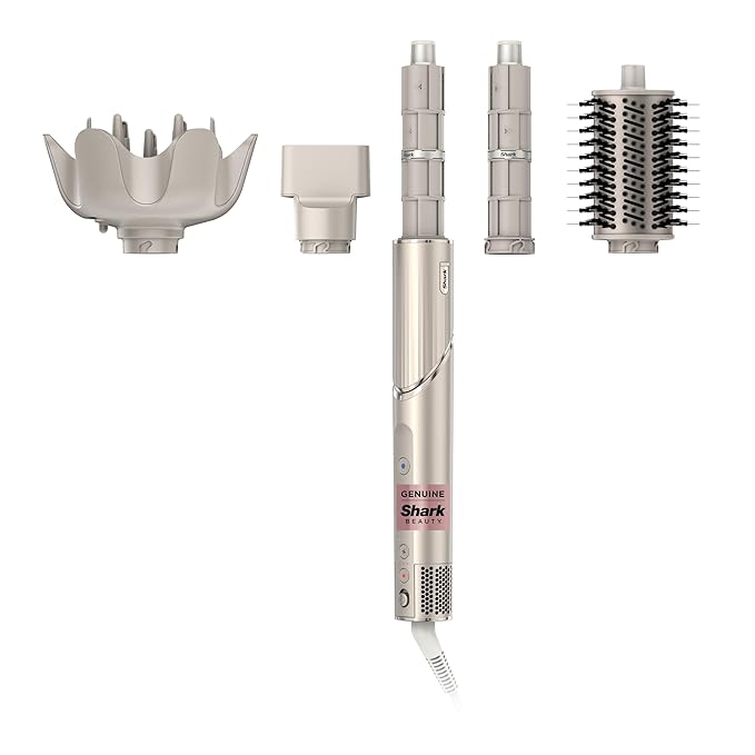 Shark FlexStyle Air Styling & Drying System, Powerful Hair Blow Dryer & Multi-Styler with Auto-Wrap Curlers, Curl-Defining Diffuser, Oval Brush, & Concentrator Attachment, Stone, HD435