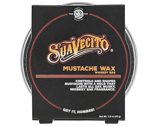 Suavecito Whiskey Bar Mustache Wax 1.5 oz - Control & Style Your Mustache With All Day Hold, Portable Travel Size Tin Can, Moisturize & Style, Facial Grooming With A Masculine Scent