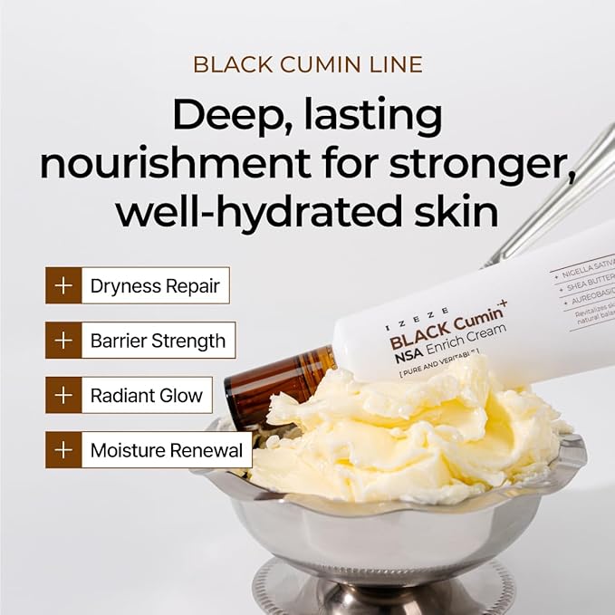 IZEZE BLACK Cumin NSA Enrich Cream 1.69 fl.oz, 50 ml | Antiwrinkle Moisturizer, Barrier Repair and Nourishing, Korean Skincare for Dry Skin, Skin Cream for Aging Skin