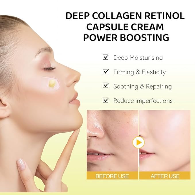 Deep Collagen Retinol Capsule Cream, 1.76 fl.oz - Golden Face & Neck Moisturizer with Hyaluronic Acid, Firming Hydrating Smoothing for All Skin Types