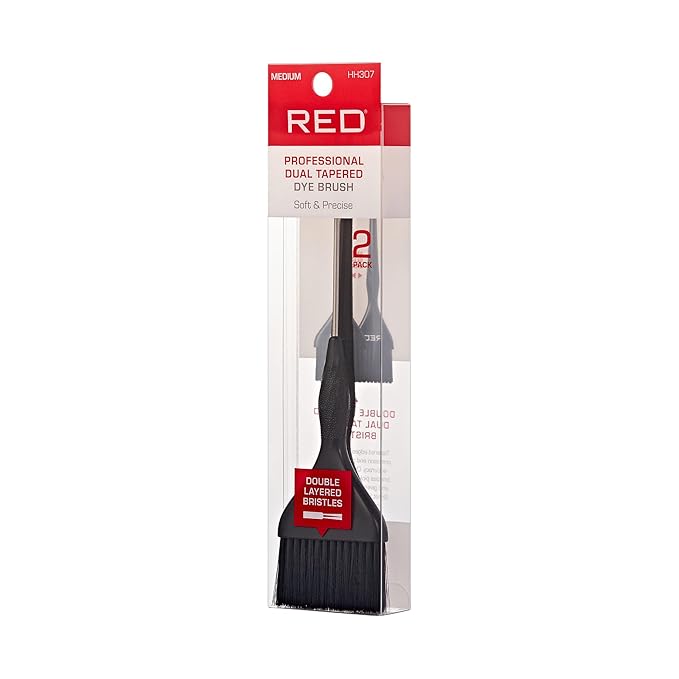 RED by Kiss Professional Dual Tapered Hair Dye Brush, Double Layered Bristles, Non-Slip Spiral Handle, Salon Precision Tool (Medium, 2PK)
