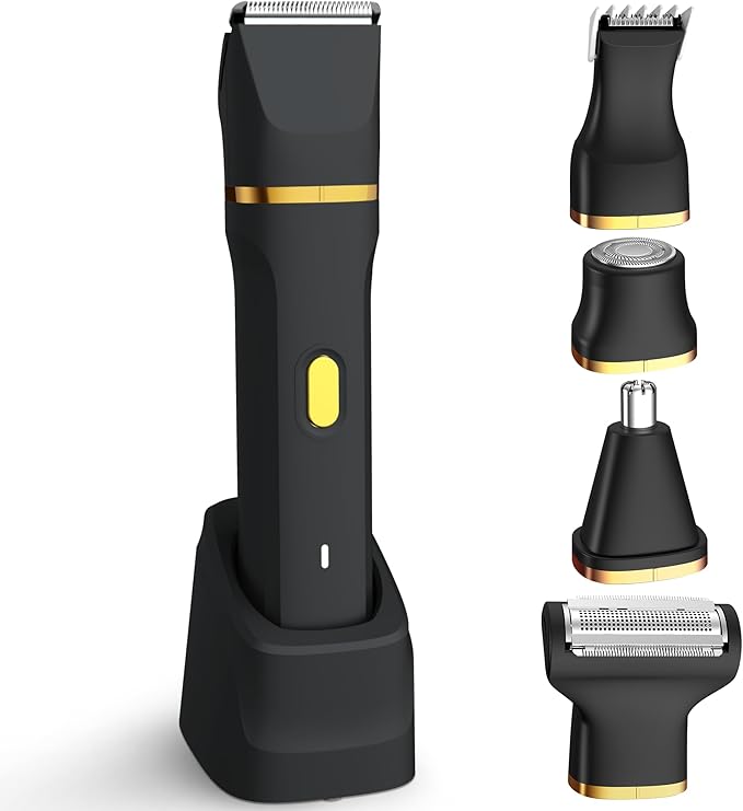 KINGTEE 5-in-1 Electric Bikini Trimmer for Women – IPX7 Waterproof Shaver, Cordless Body & Facial Razors for Women, Ceramic Blades, USB-C Rechargeable, Painless Hair Removal Kit (Black)