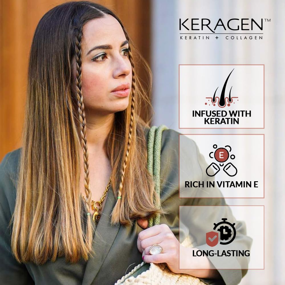 Keragen Brazilian Keratin Hair Treatment - Premium Straightener Cream, Sulfate-Free Anti-Frizz Products, Perfect Straightening Solution for Dry & Damaged Hair, Kit Combo Set - Glowelle