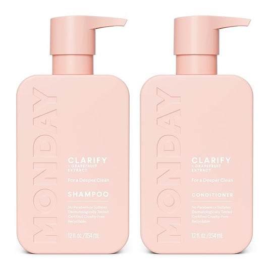 MONDAY HAIRCARE Clarify Shampoo and Conditioner Set 12 oz for Oily Hair Made with Grapefruit Extract, Coconut Oil, Shea Butter, Vitamin E and Pro-Vitamin B5