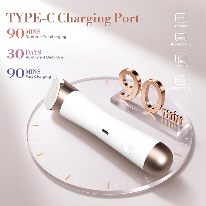 Bikini Trimmer for Women, 2 in 1 Electric Shaver for Women, Pubic Hair Trimmer Waterproof IPX7 with LED, Bikini Razor for Leg Arm Underarm Bikini Area, Pull Bows Gift Box for Friends (Shell White)