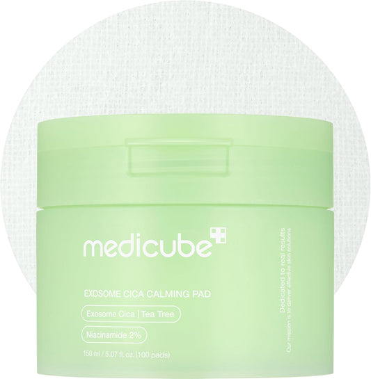 medicube Toner Pads Exosome CICA Tea Tree Calming Toner Pad for Sensitive Skin | Centella Asiatica for Redness, Breakouts | Low-irritating & Hydrating Care | Korean Skincare, 100 Pads (1 Pack)