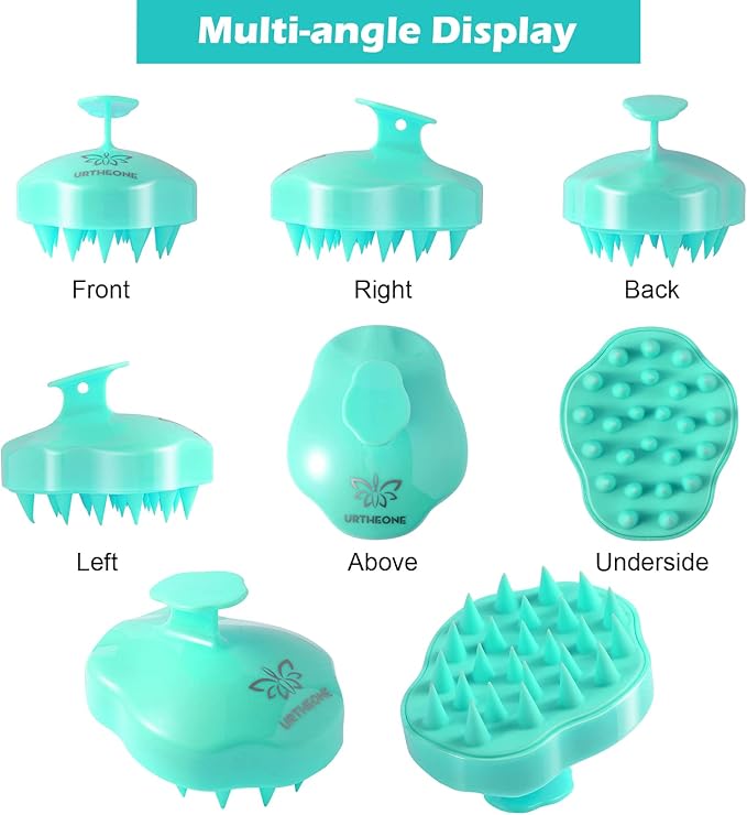 URTHEONE Hair Scalp Massager Shampoo Brush,Soft Silicone Hair Brush for Wet Dry Oily Curly Straight Thick Thin Rough Long Short Natural Men Women Kids Pets Hair Care Tools(Light Green)