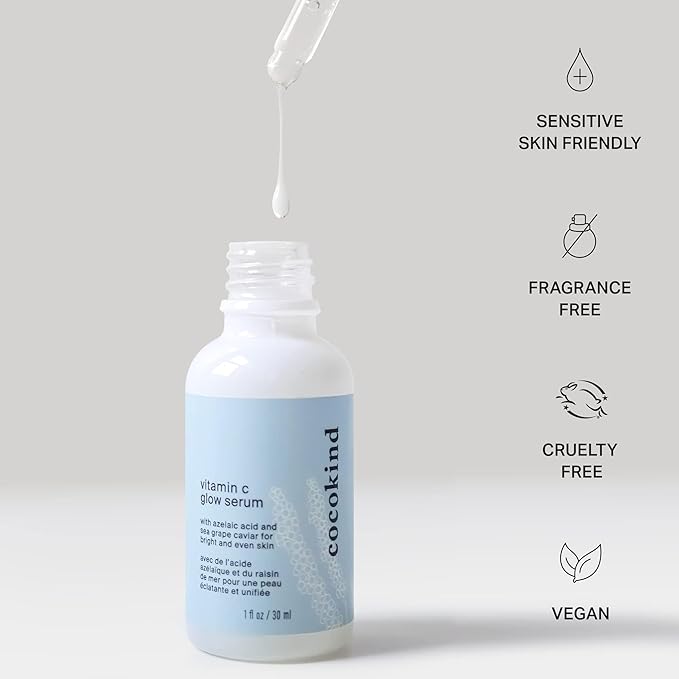 Vitamin C Glow Serum by Cocokind, Brighten Dullness and Improve Skin Tone and Texture, Hydrating Face Serum Formulated for Sensitive Skin, Cruelty Free, Fragrance Free, Vegan, 1 Fl Oz, 3 Pack