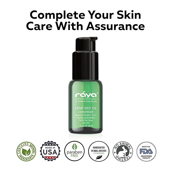 Raya Hemp Seed Facial Oil Serum (529) | for Sensitive and Oily Skin Types, Nourishing, Moisturizing & Revitalizing, Instantly Hydrates Acne-Prone, Vegan & Non-GMO Skincare, Fast-Absorbing - 30 ml
