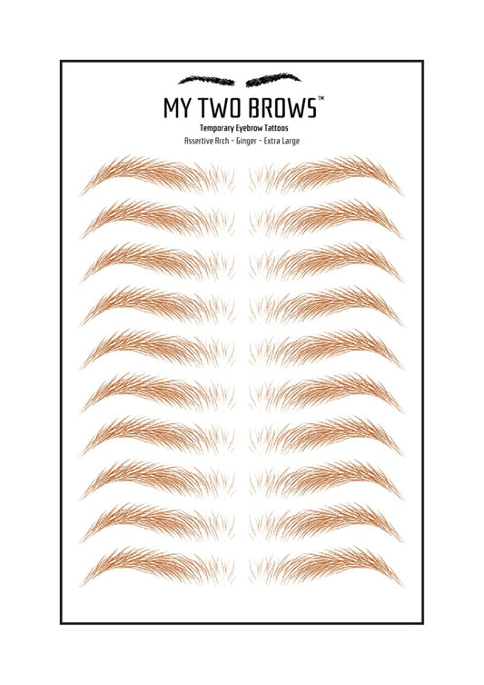 (10 pairs) Ginger Temporary Eyebrow Tattoo - Extra Large Size - Waterproof & Smudgeproof - Assertive Arch Style Eyebrow Stickers - Sheet Lasts up to 30 Days - Won't Work on Existing Brows
