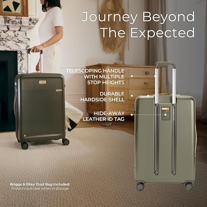 Briggs & Riley 30" Large Expandable Spinner - Checked Luggage for Travel, Suitcases with Wheels, Hardside Rolling Bag for Men & Women, Self-Repairing Zipper - Sympatico Collection, Olive