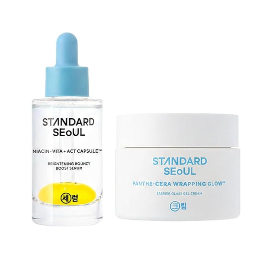 Glass Skin Glow Set | Niacinamide Serum + Barrier Gel Cream | With Vitamin C, Panthenol & 5 Ceramides | Hydrating & Radiance Care Routine | K-Beauty Skincare Set