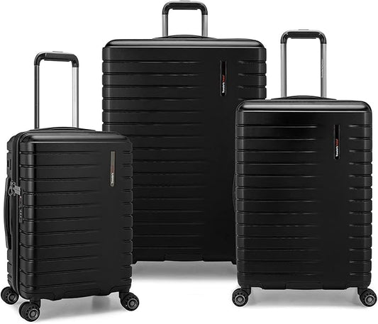 Traveler's Choice Archer Polycarbonate Hardside Spinner Luggage Set,Tie Down Straps, Black, 3-Piece